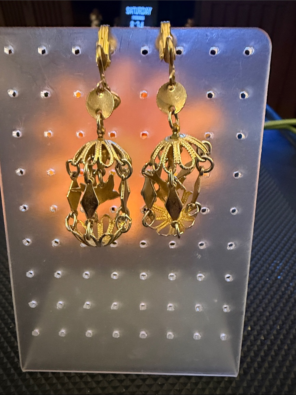 Vintage Bird Cage Gold Filigree Drop Earrings - Elegant Women's Jewelry Clip-on
